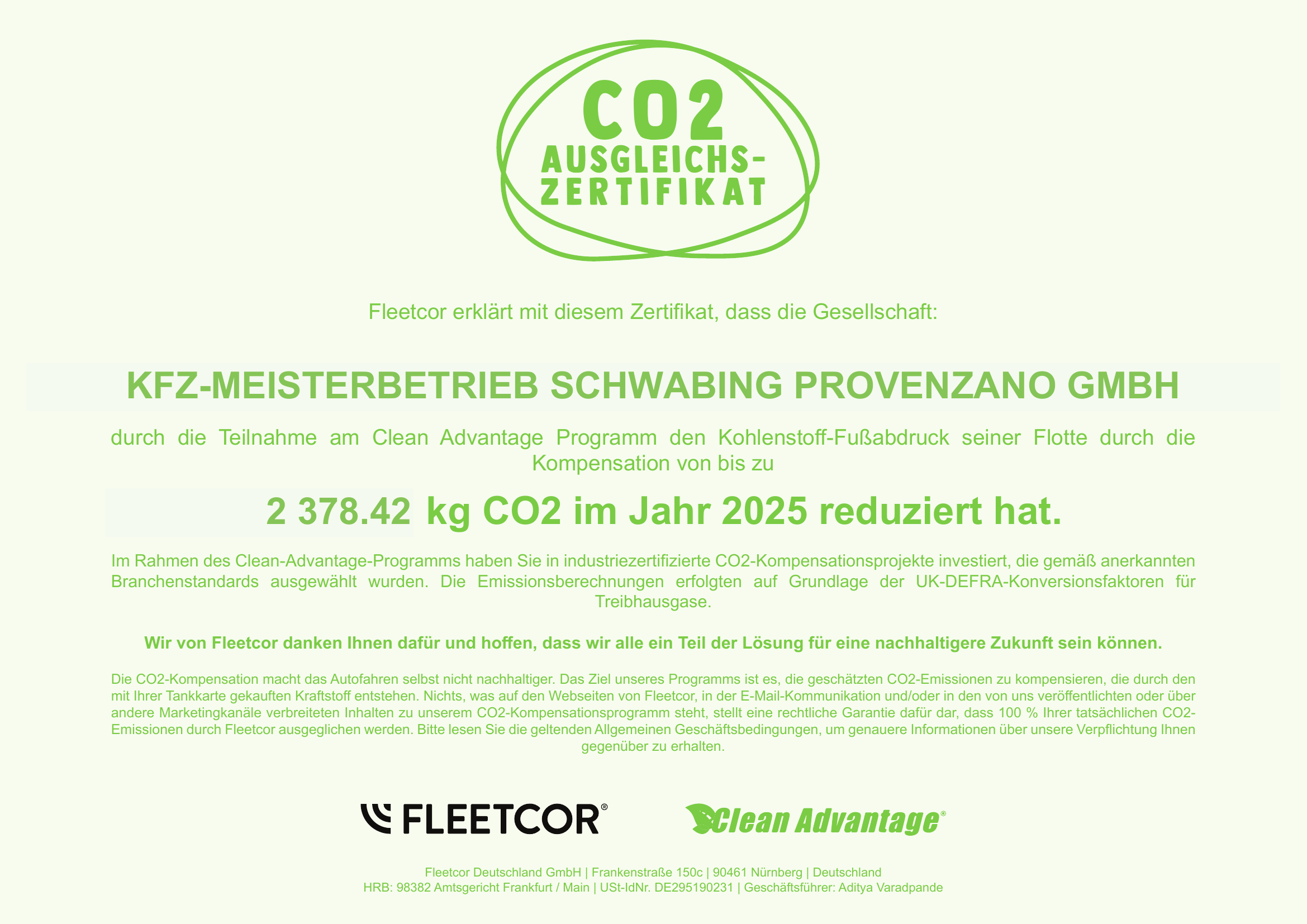 Clean Advantage Zertifikat 2025